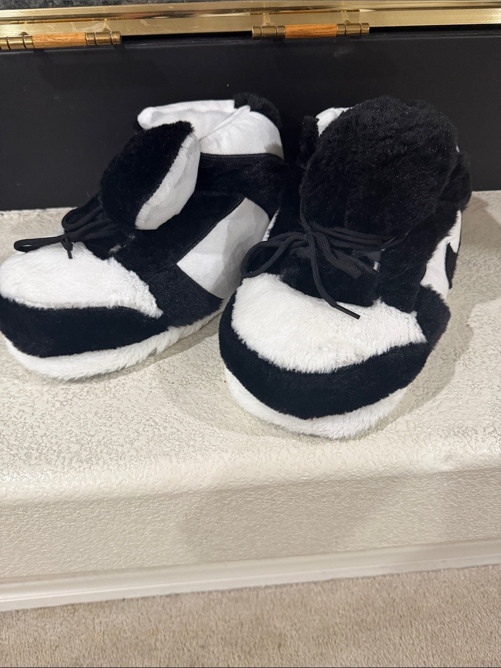 Kids Plush Black and White Cozy Slipper Sneakers